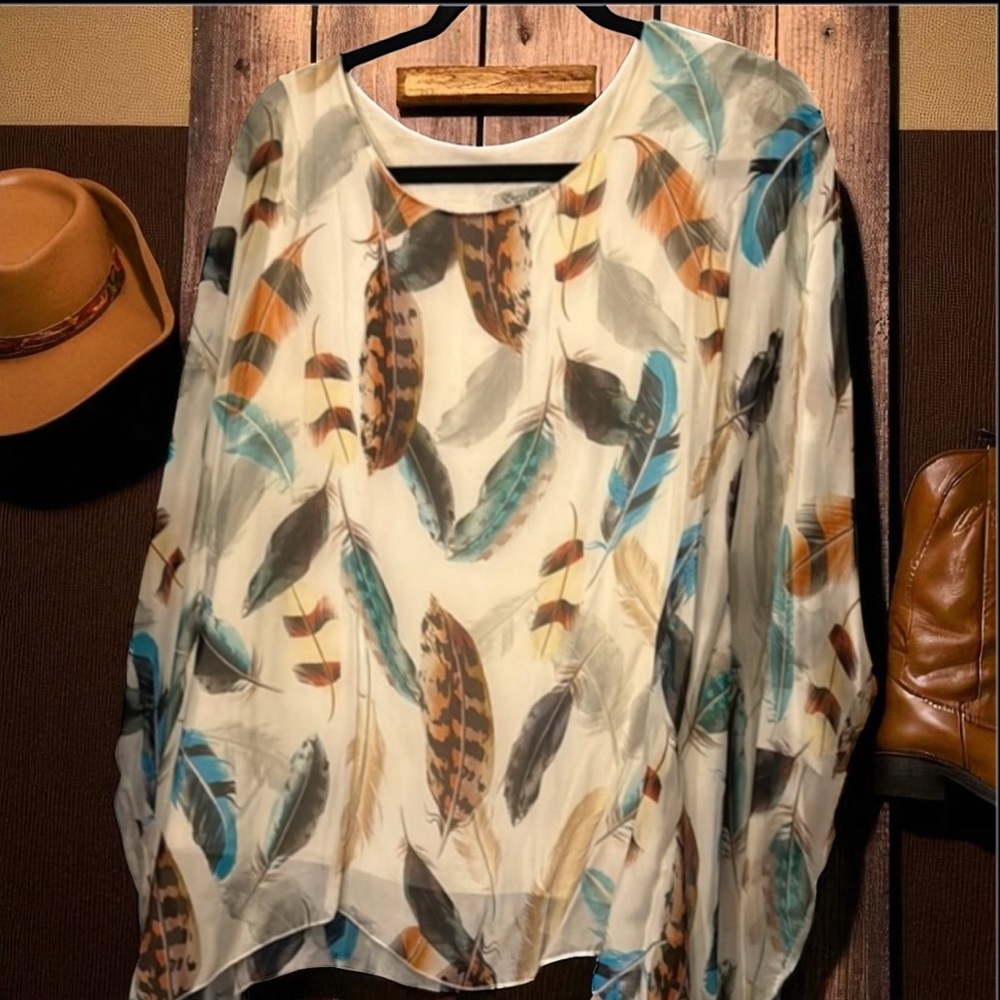 Cream and Brown Elena Baldi Long Sleeve Blouse